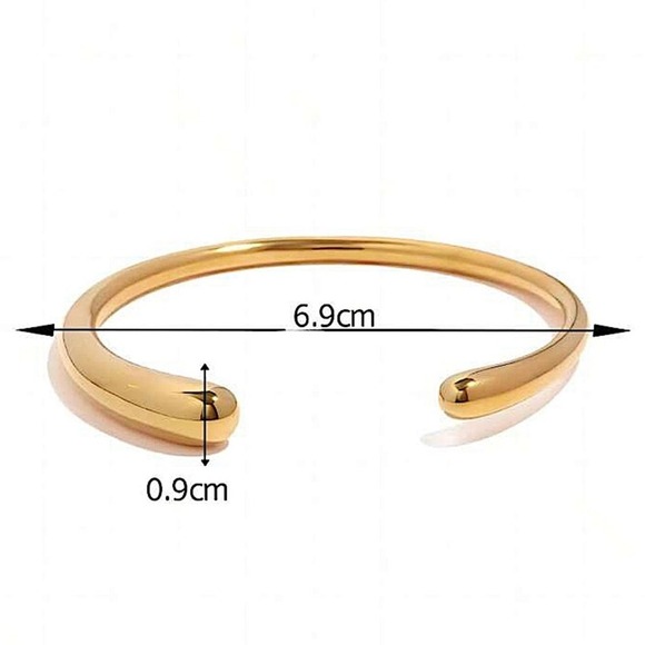 Gold Irregular Geometric Bangle Bracelet, Thick & Thin Cuff, Gold Plated - Picture 10 of 10
